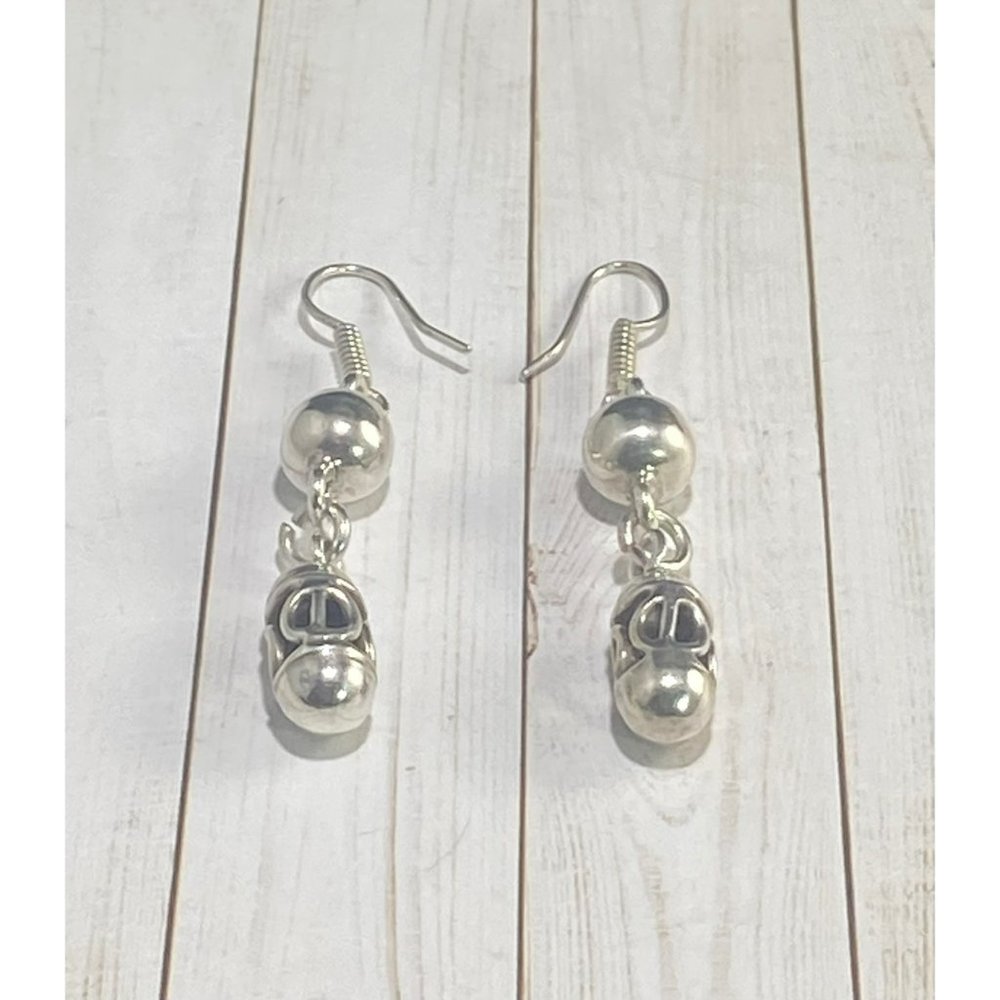 Sterling Silver Filigree Dangle Ball Earrings Hook Pierced Fine - Picture 5 of 7